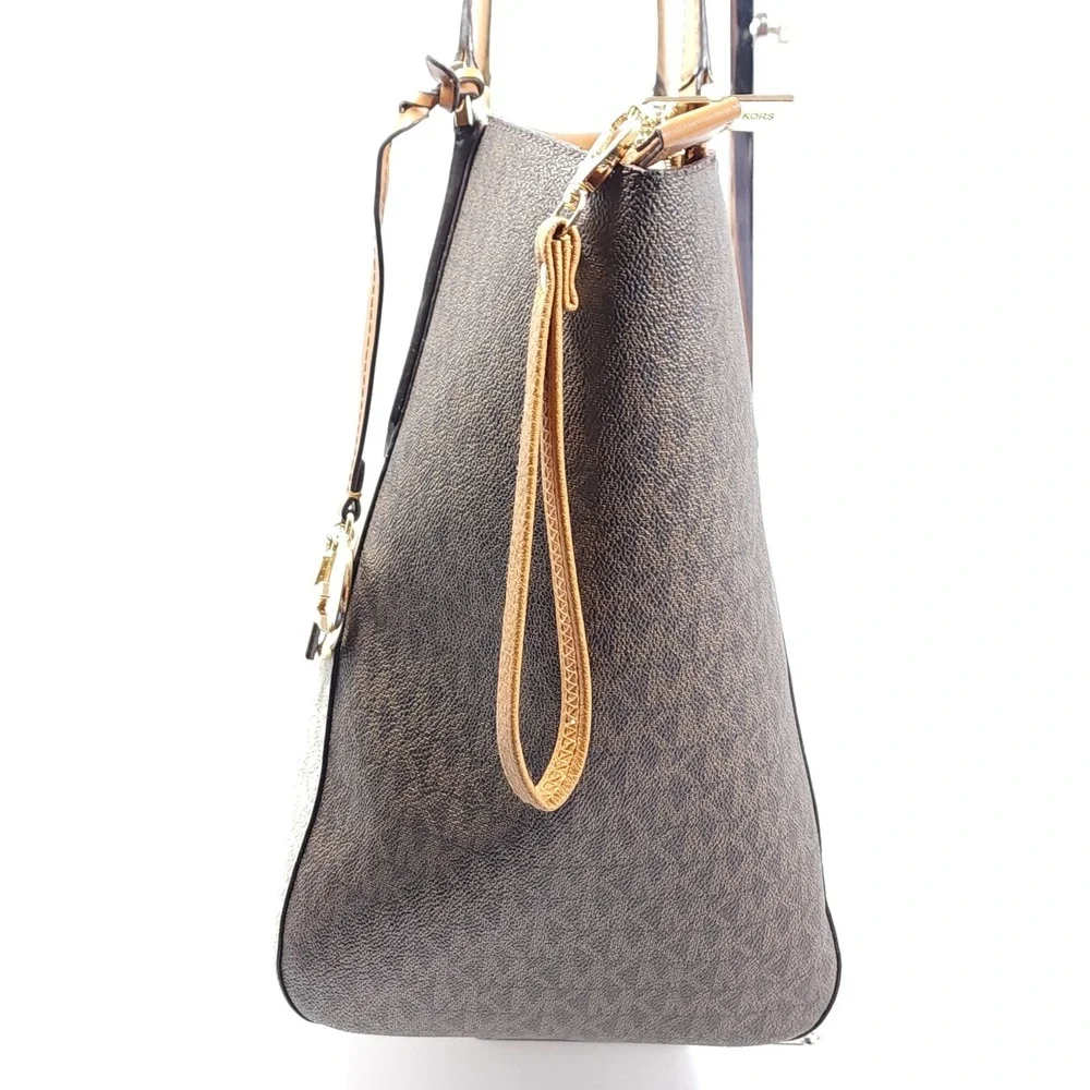 Michael‎ Kors Women Shoulder Tote Bag Purse Handbag Brown Cream Design MK